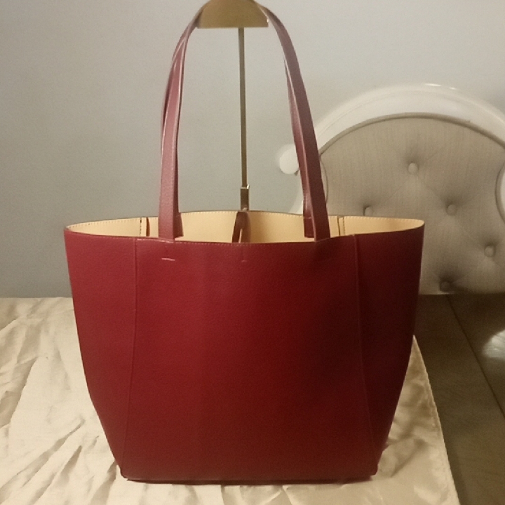 Elegant Burgundy Leather Tote Bag Unbranded NWoT